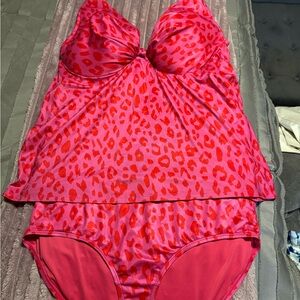 Lane Bryant Hot Pink and Red Leopard Tankini Set